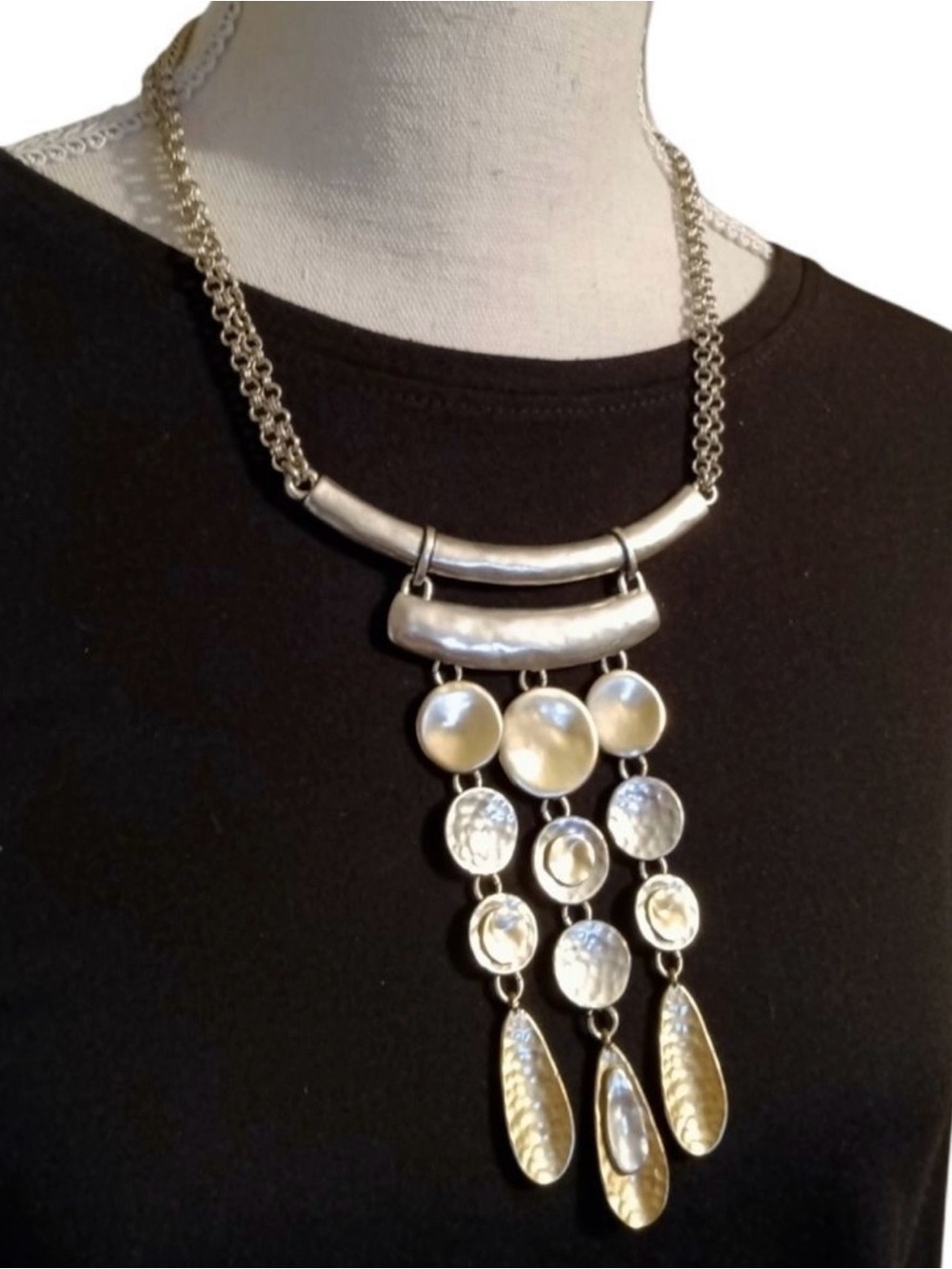 Chico’s Two Tone Hammered Tiered Statement Necklace